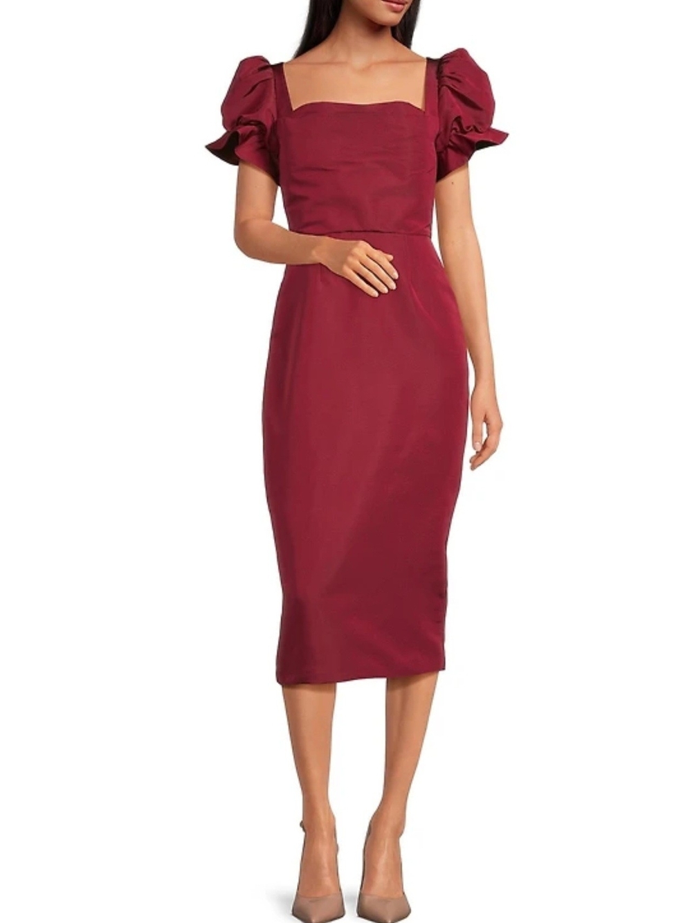 Damaris Bailey Rose Square Neck Silk Midi Dress